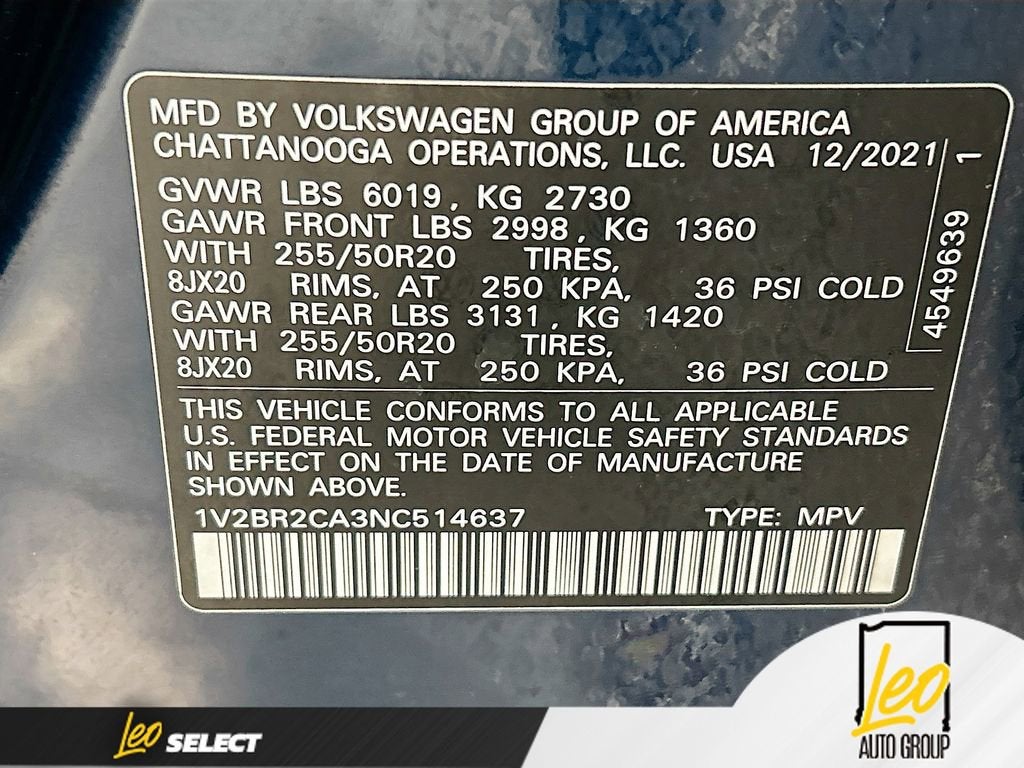 2022 Volkswagen Atlas 3.6L V6 SEL